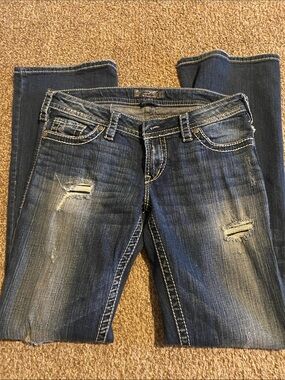 Silver Jeans Women's Boot Cut Distressed Blue Denim